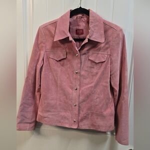 Valerie Stevens Petite 100% Suede Leather Jacket Dusty Rose PM Button Front